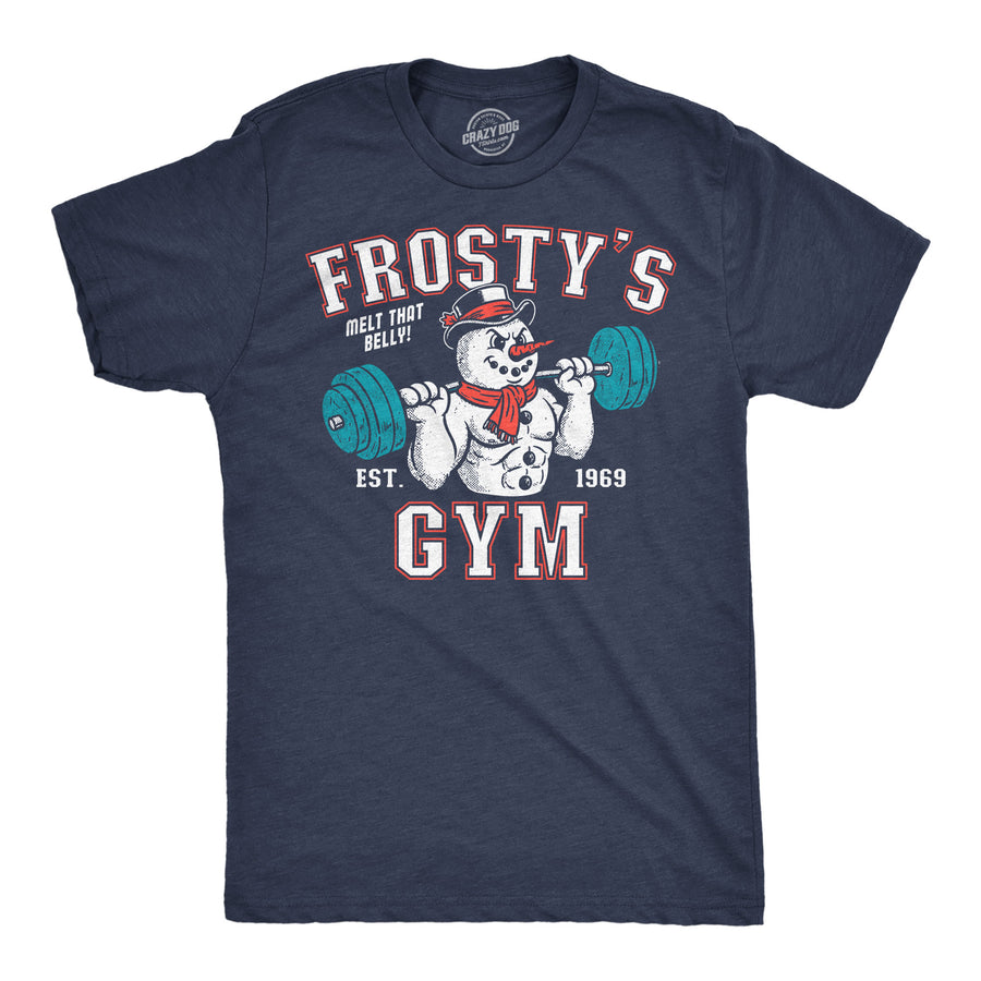 Funny Heather Navy - Frostys Gym Frostys Gym Mens T Shirt Nerdy Christmas fitness Tee