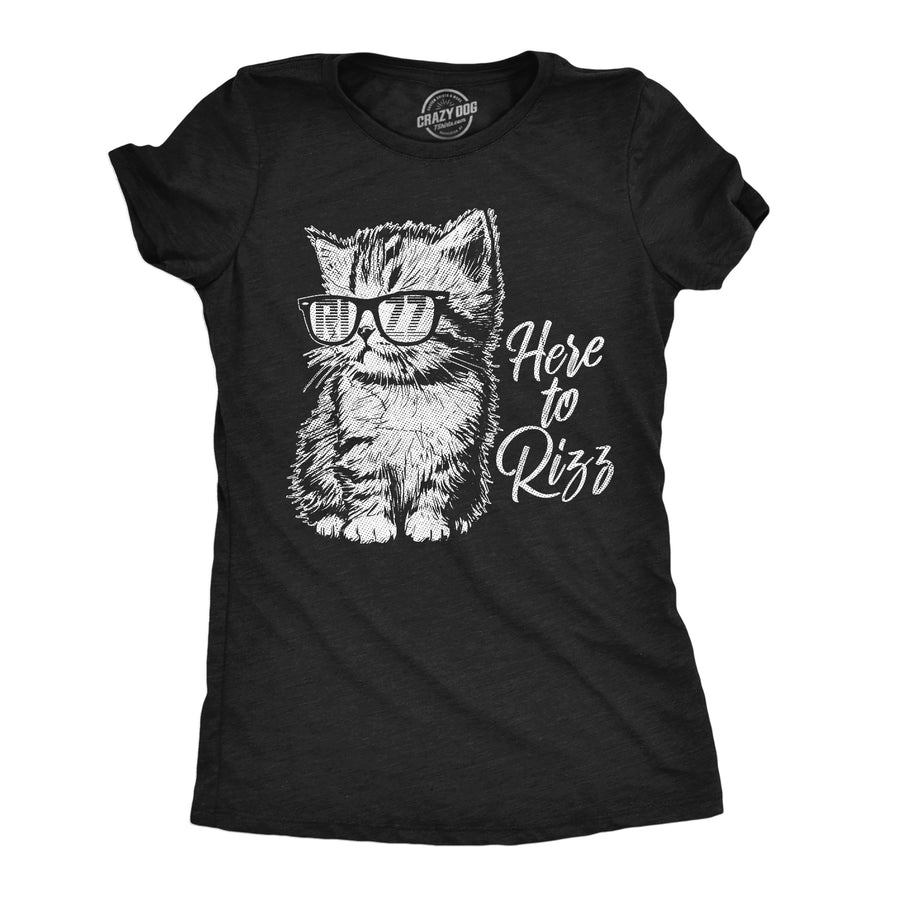 Funny Heather Black - Here To Rizz Here To Rizz Womens T Shirt Nerdy cat sarcastic Tee
