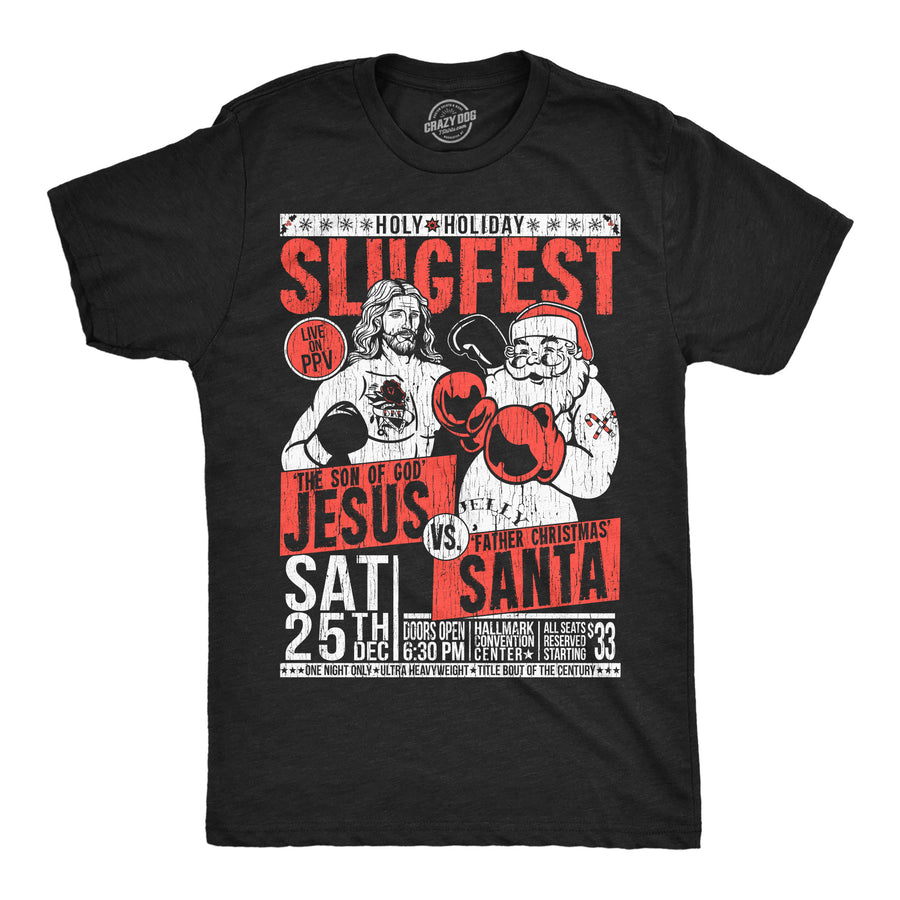 Funny Heather Black - Holiday Slugfest Holy Holiday Slugfest Mens T Shirt Nerdy Christmas sarcastic Tee
