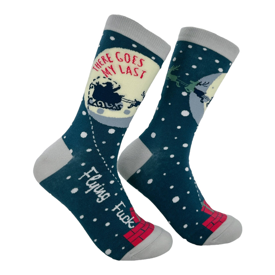 Funny Multi - Last Flying Fuck Santa There Goes My Last Flying Fuck Santa Sock Nerdy Christmas Tee