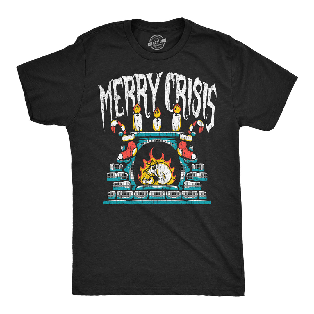 Funny Heather Black - Merry Crisis Merry Crisis Mens T Shirt Nerdy Christmas mental Tee