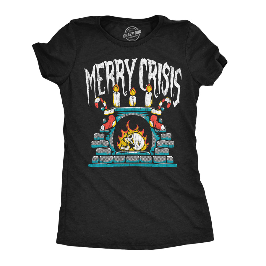 Funny Heather Black - Merry Crisis Merry Crisis Womens T Shirt Nerdy Christmas mental Tee