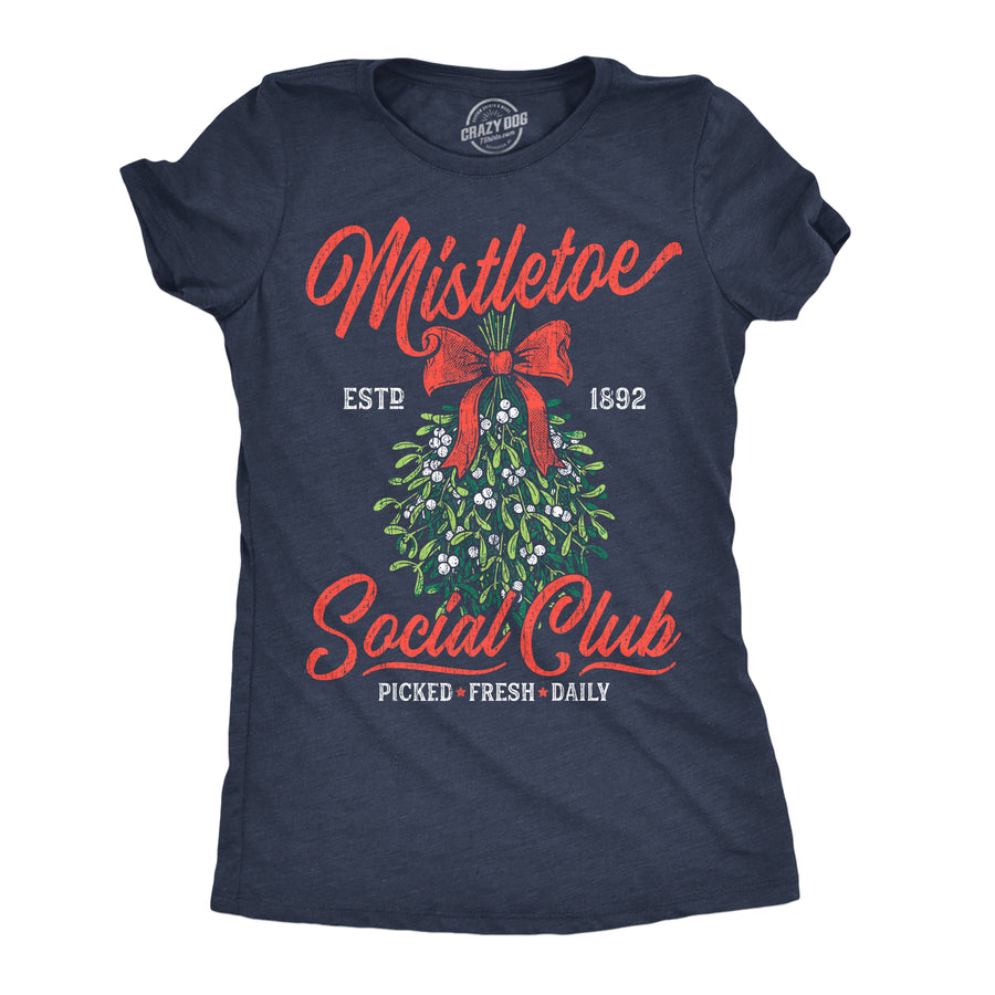 Funny Heather Navy - Mistletoe Social Club Mistletoe Social Club Womens T Shirt Nerdy Christmas Tee