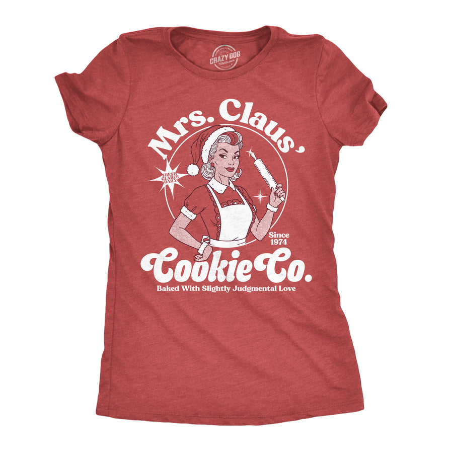 Funny Heather Red - Mrs Claus Cookie Co Mrs Claus Cookie Co Womens T Shirt Nerdy Christmas Tee