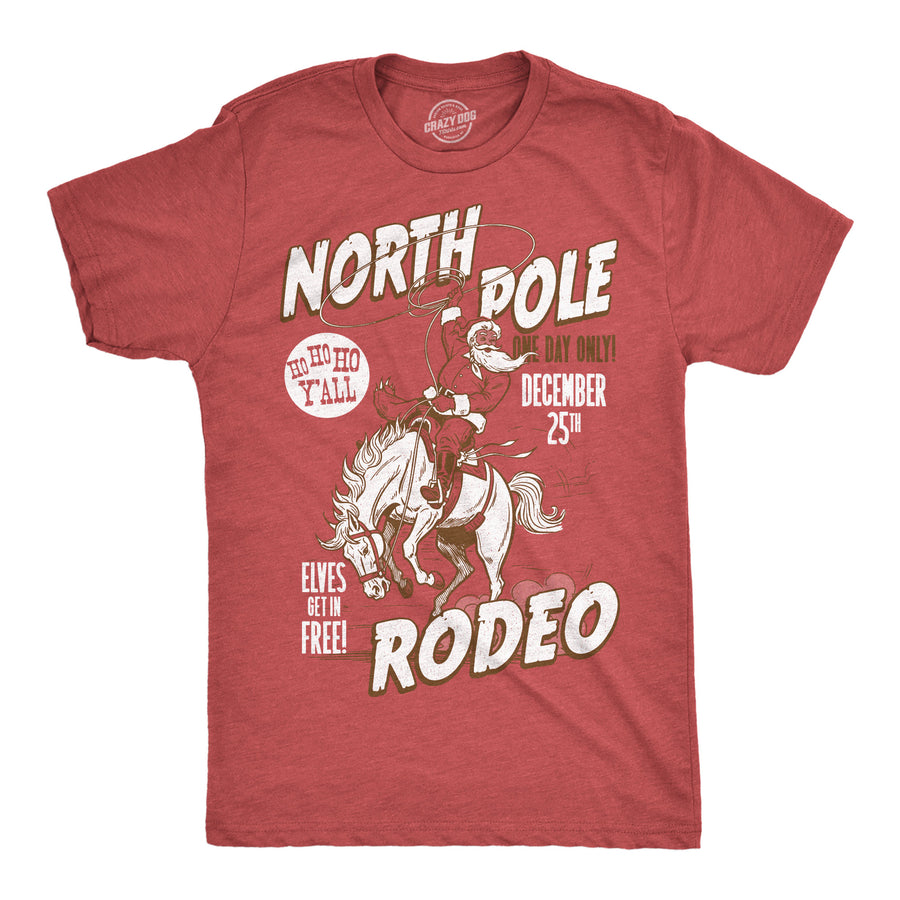 Funny Heather Red - North Pole Rodeo North Pole Rodeo Mens T Shirt Nerdy Christmas Tee