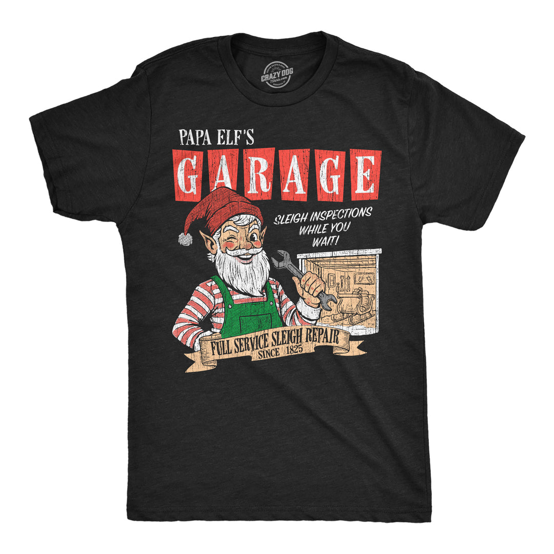 Funny Heather Black - Papa Elfs Garage Papa Elfs Garage Mens T Shirt Nerdy Christmas mechanic Tee
