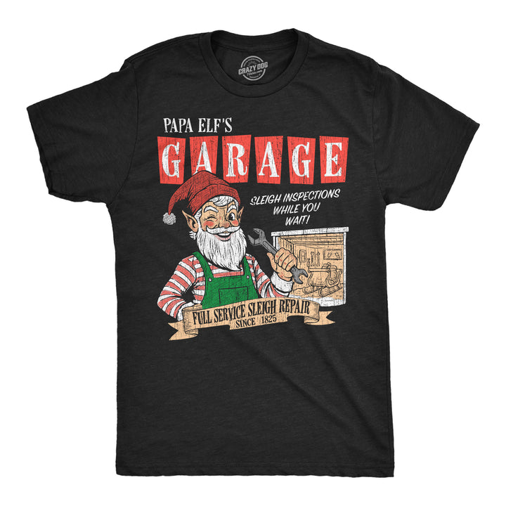 Funny Heather Black - Papa Elfs Garage Papa Elfs Garage Mens T Shirt Nerdy Christmas mechanic Tee