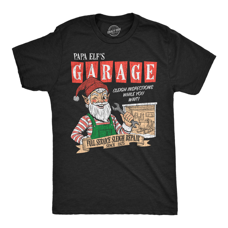 Funny Heather Black - Papa Elfs Garage Papa Elfs Garage Mens T Shirt Nerdy Christmas mechanic Tee