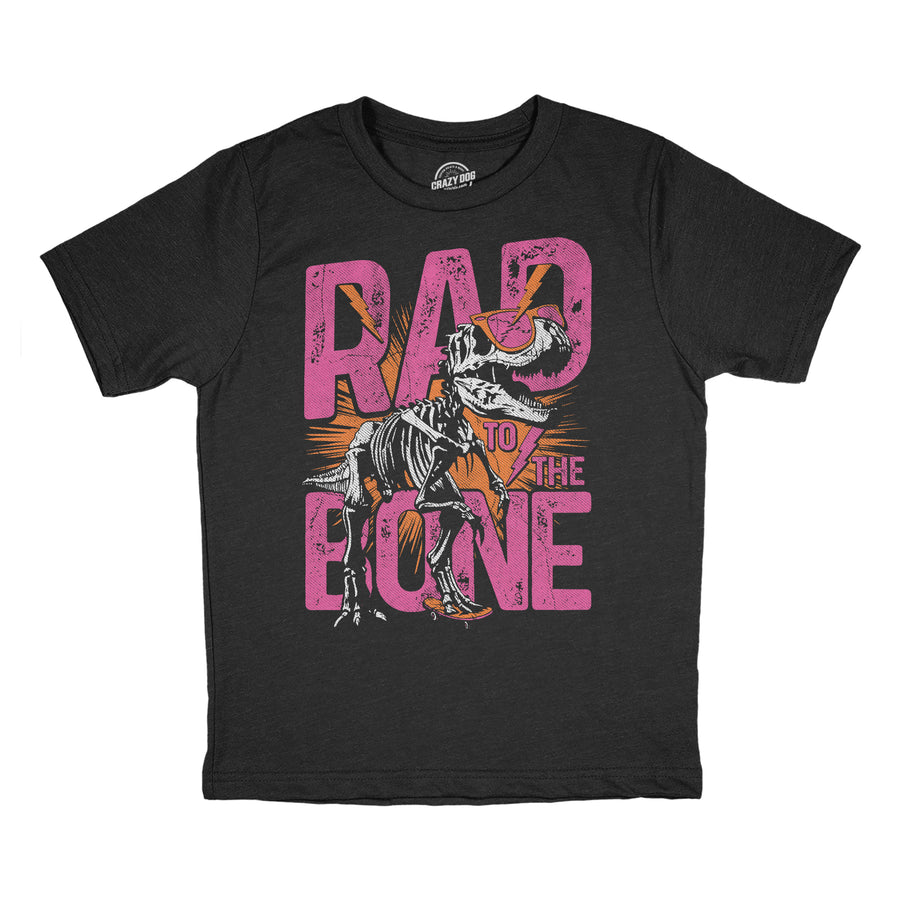 Funny Heather Black - Rad To The Bone Rad To The Bone Toddler T Shirt Nerdy dinosaur Tee