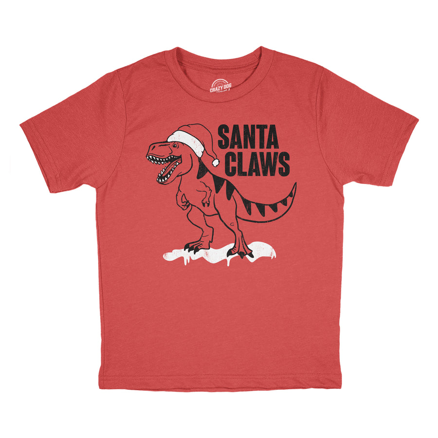 Funny Heather Red - Santa Claws Santa Claws Youth T Shirt Nerdy Christmas Tee