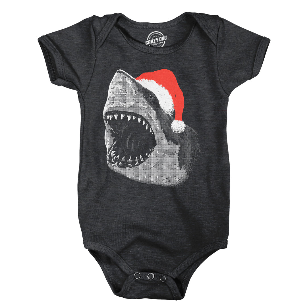 Funny Heather Black - Santa Jaws Santa Jaws Onesie Nerdy Christmas Shark Week Tee