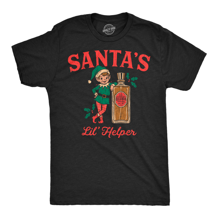 Funny Heather Black - Santas Lil Helper Santas Lil Helper Mens T Shirt Nerdy Christmas drinking liquor Tee