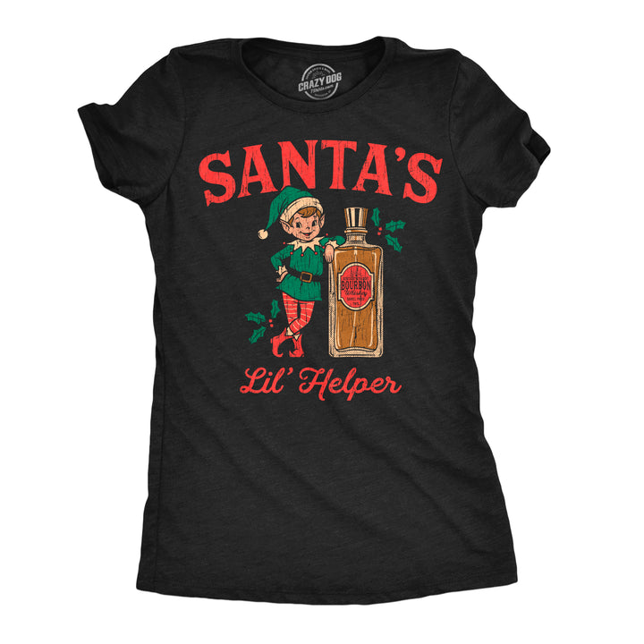 Funny Heather Black - Santas Lil Helper Santas Lil Helper Womens T Shirt Nerdy Christmas drinking liquor Tee
