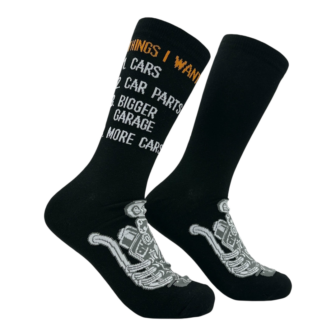 Funny Black - Things I Want Cars Things I Want List Cars Sock Nerdy mechanic Tee