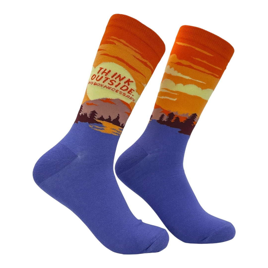 Funny Think Outside Think Outside No Box Necessary Sock Nerdy camping Tee