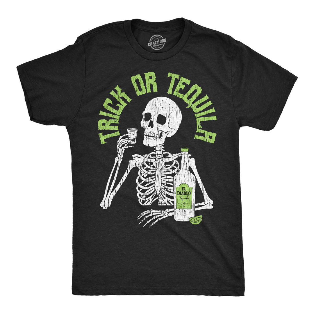 Funny Heather Black - Trick Or Tequila Trick Or Tequila Mens T Shirt Nerdy halloween drinking liquor Tee
