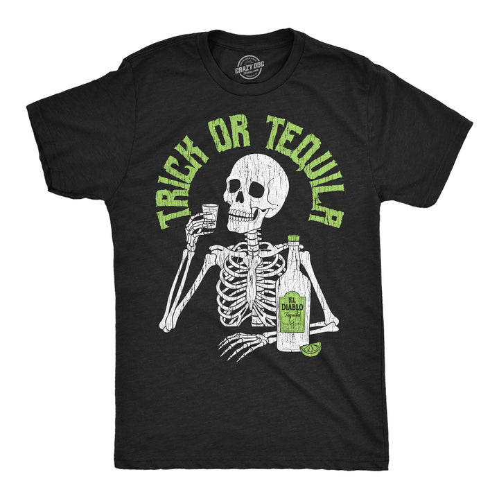Funny Heather Black - Trick Or Tequila Trick Or Tequila Mens T Shirt Nerdy halloween drinking liquor Tee