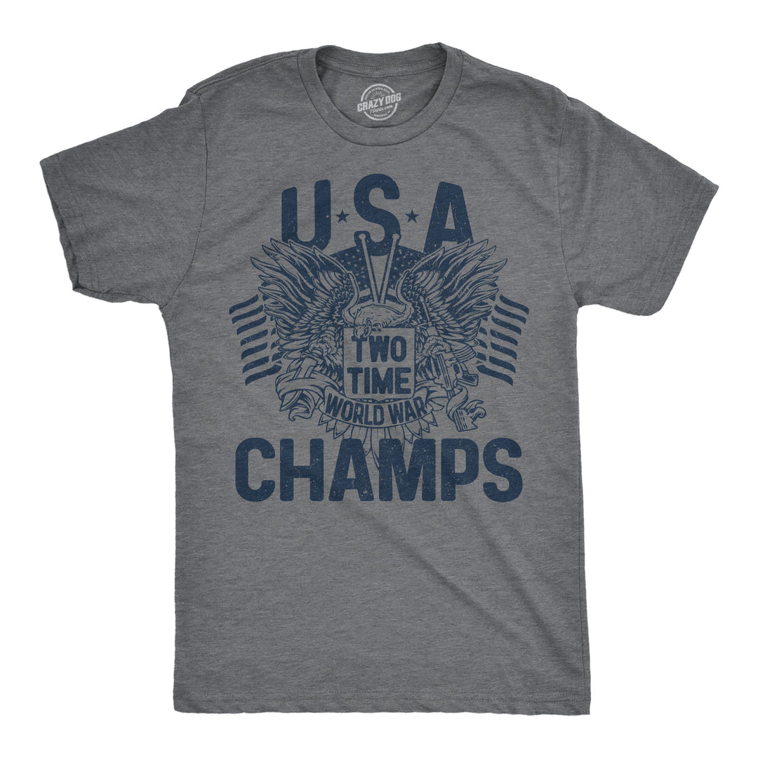 Funny Dark Heather Grey - Two Time Champs USA Two Time World War Champs Mens T Shirt Nerdy Fourth Of July sarcastic Tee