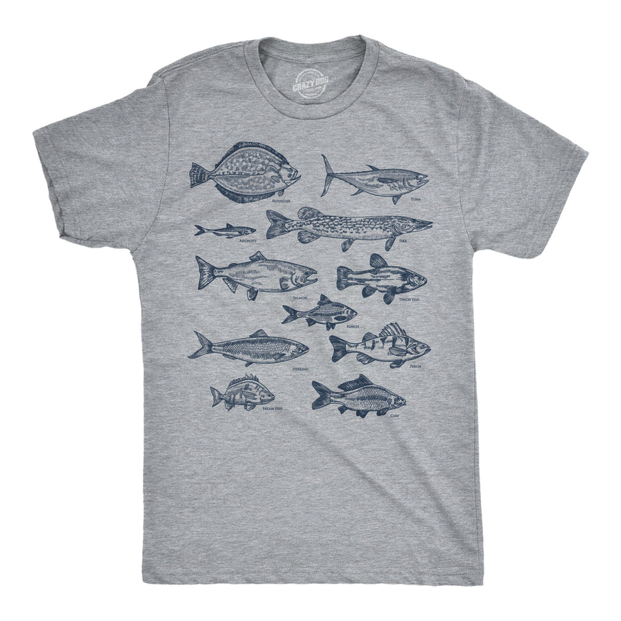 Funny Light Heather Grey - Vintage Fish Vintage Fish With Names Mens T Shirt Nerdy fishing Tee
