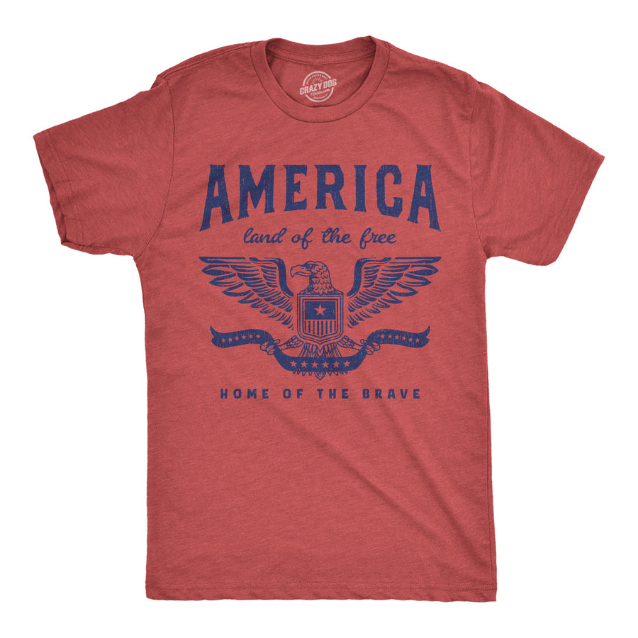 Funny Heather Red - America America Land Of The Free Home Of The Brave Mens T Shirt Nerdy Fourth Of July Tee