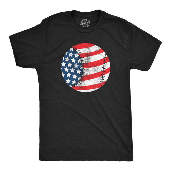 Funny Heather Black - American Baseball American Flag Baseball Mens T Shirt Nerdy Fourth Of July Baseball Tee