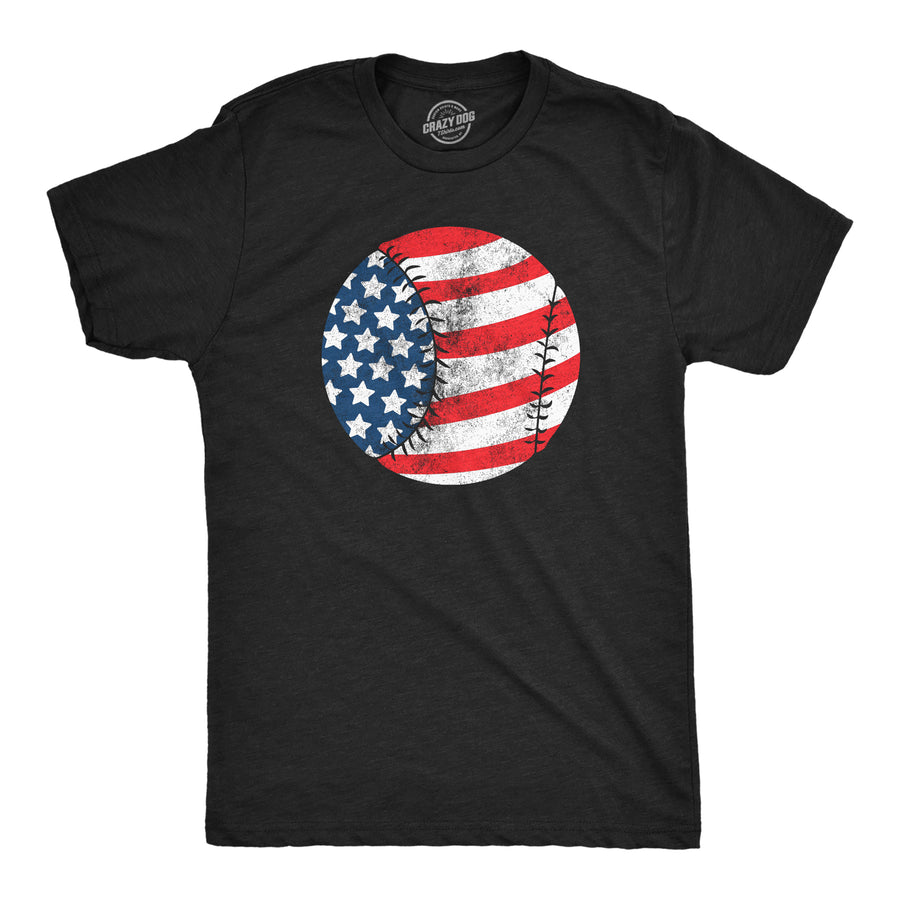 Funny Heather Black - American Baseball American Flag Baseball Mens T Shirt Nerdy Fourth Of July Baseball Tee