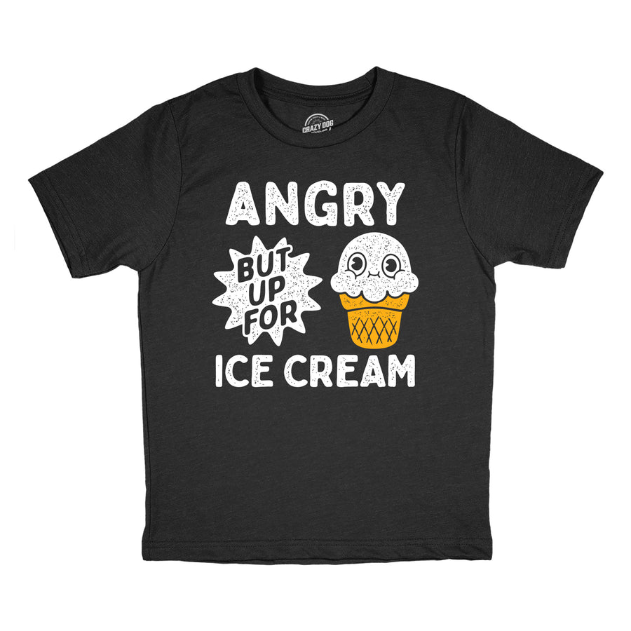 Funny Heather Black - Angry Ice Cream Angry But Up For Ice Cream Youth T Shirt Nerdy food sarcastic Tee