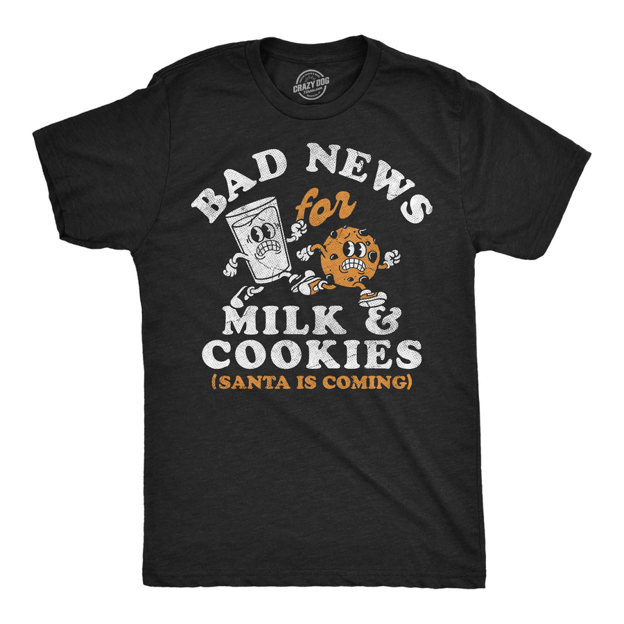 Funny Heather Black - Bad News Milk Its A Bad Day For Milk And Cookies Mens T Shirt Nerdy Christmas food Tee