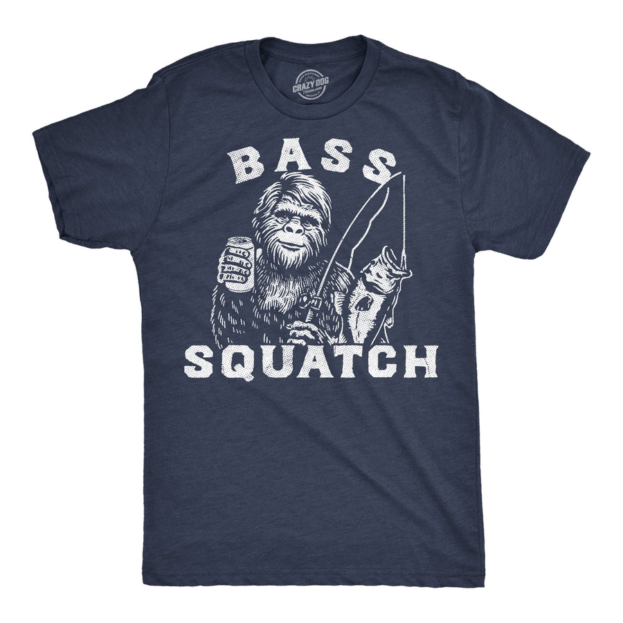 Funny Heather Navy - Bass Squatch Bass Squatch Mens T Shirt Nerdy fishing sarcastic Tee
