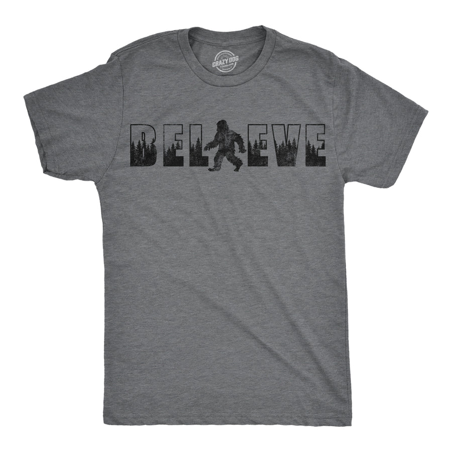 Funny Dark Heather Grey - Believe Bigfoot Believe Bigfoot Mens T Shirt Nerdy sarcastic Tee
