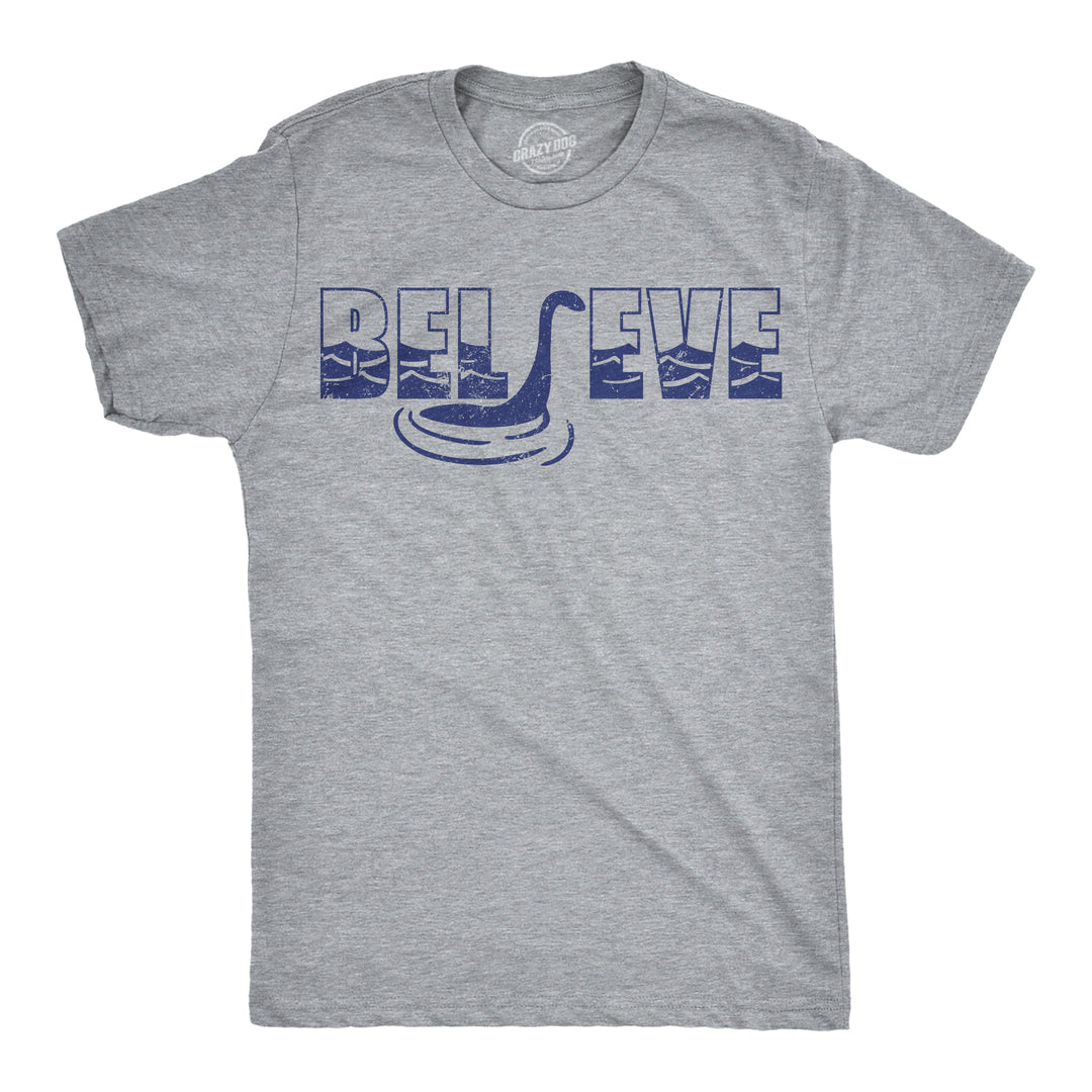 Funny Light Heather Grey - Believe Nessie Believe Nessie Mens T Shirt Nerdy Animal Tee