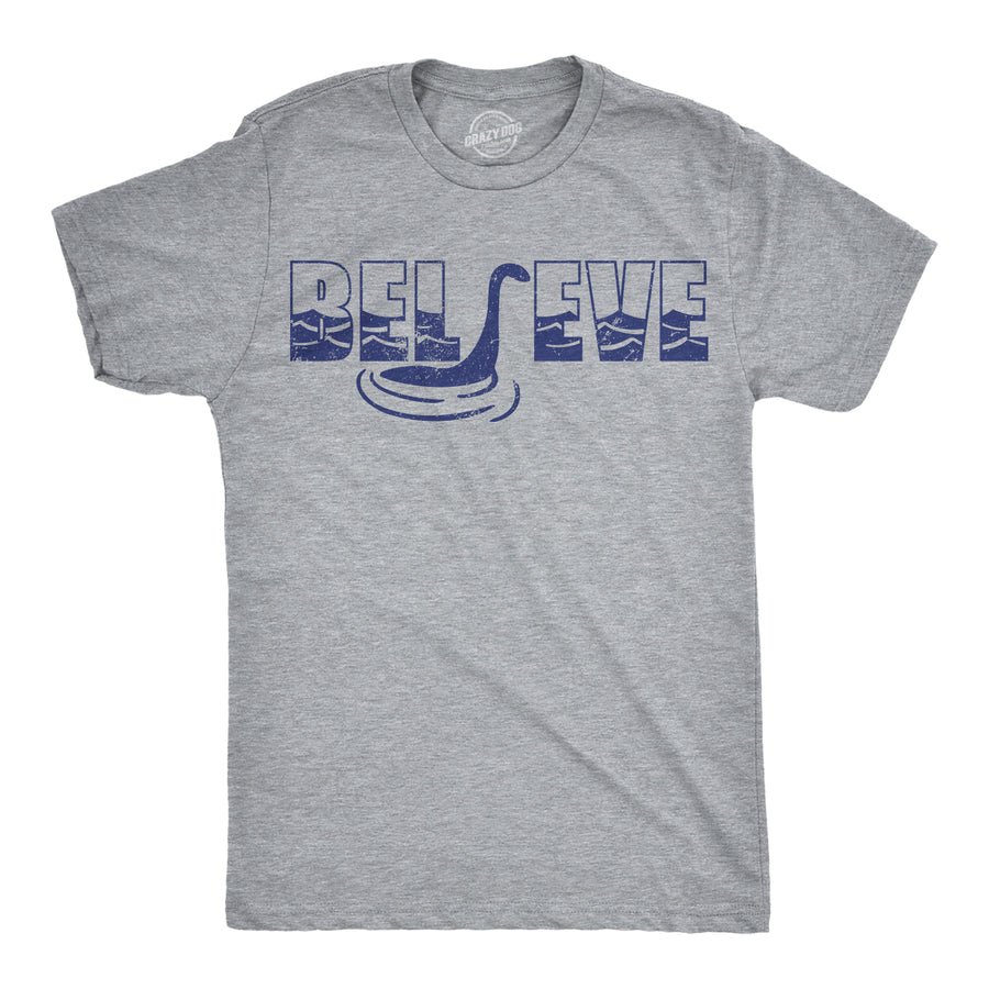 Funny Light Heather Grey - Believe Nessie Believe Nessie Mens T Shirt Nerdy sarcastic Tee