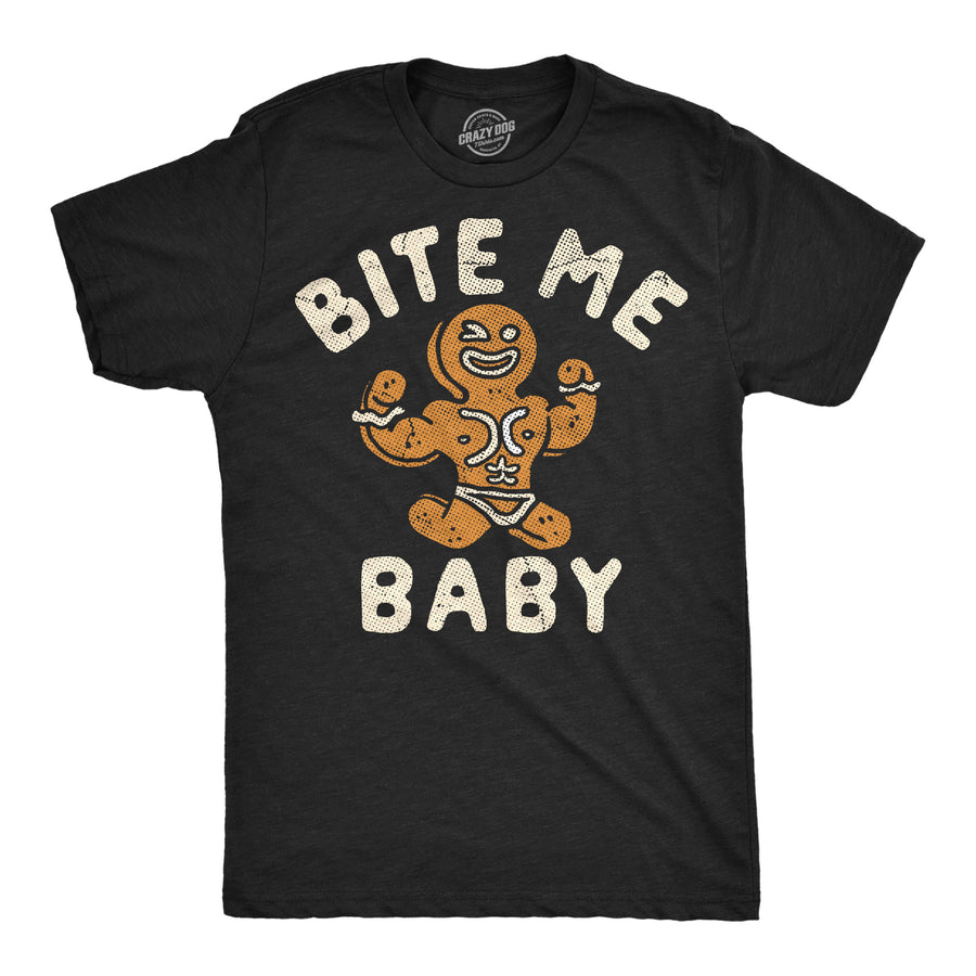 Funny Heather Black - Bite Me Baby Bite Me Baby Mens T Shirt Nerdy Christmas Tee