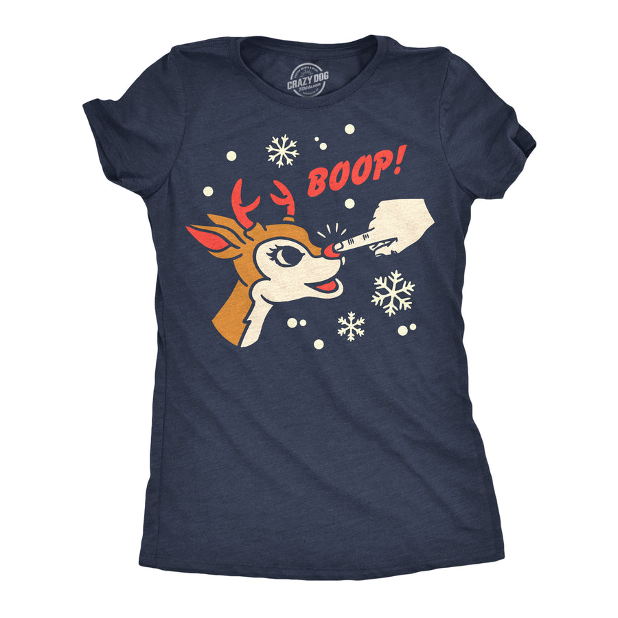 Funny Heather Navy - Boop Rudolph Boop Rudolph Womens T Shirt Nerdy Christmas Tee