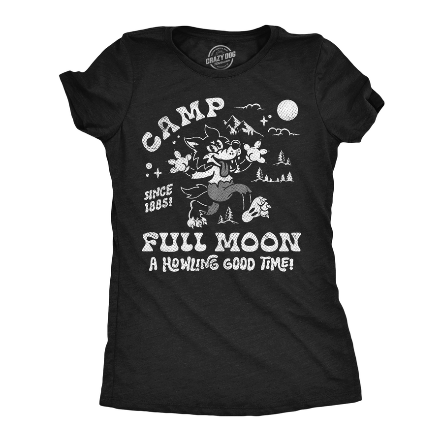 Funny Heather Black - Camp Full Moon Camp Full Moon Womens T Shirt Nerdy Halloween camping Tee