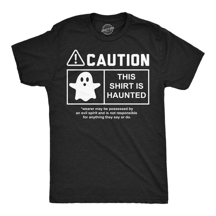 Funny Heather Black - Caution Haunted Caution This Shirt Is Haunted Mens T Shirt Nerdy Halloween Tee