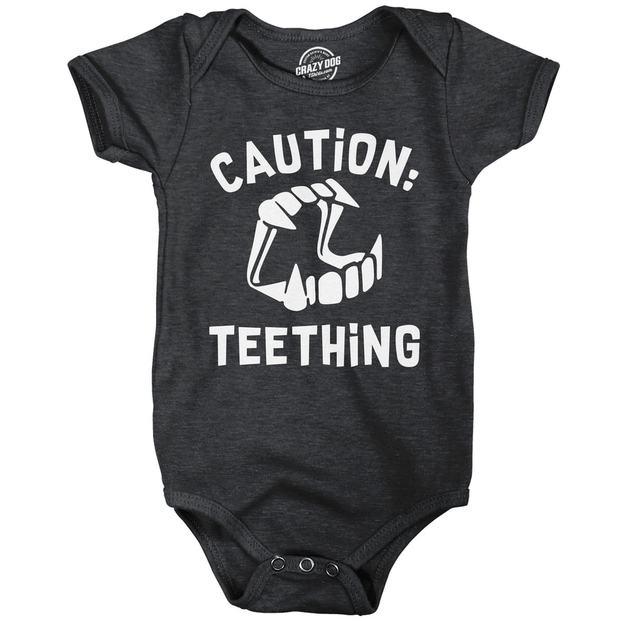 Funny Heather Black - Caution Teething Caution Teething Onesie Nerdy Halloween Tee