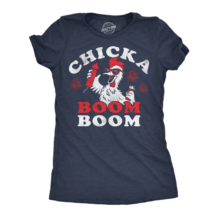 Funny Heather Navy - Chicka Boom Boom Chicka Boom Boom Womens T Shirt Nerdy Fourth Of July animal sarcastic Tee