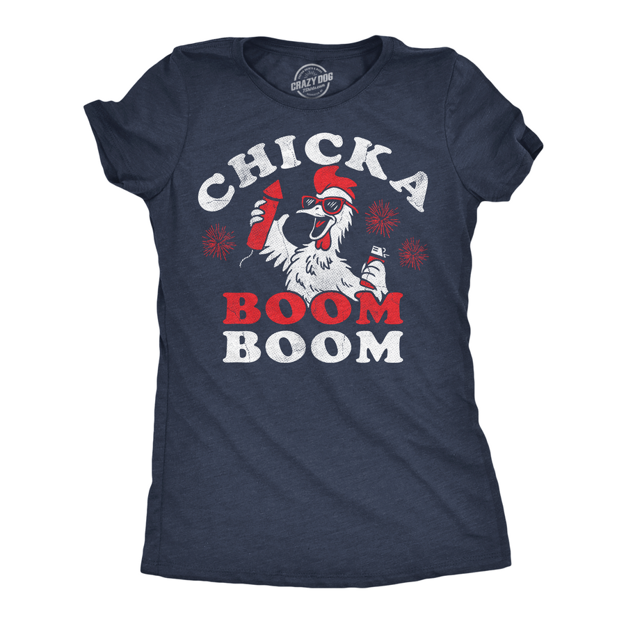 Funny Heather Navy - Chicka Boom Boom Chicka Boom Boom Womens T Shirt Nerdy Fourth Of July animal sarcastic Tee