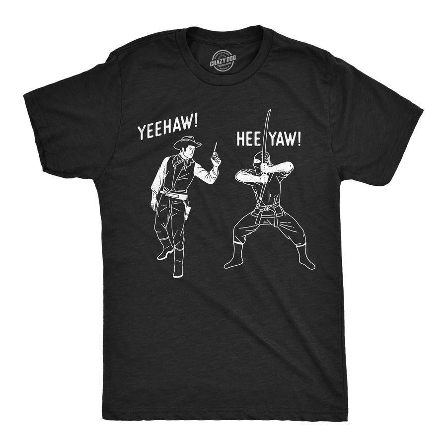 Funny Heather Black - Cowboy VS Ninja Yeehaw Heeyah Cowboy VS Ninja Mens T Shirt Nerdy sarcastic Tee