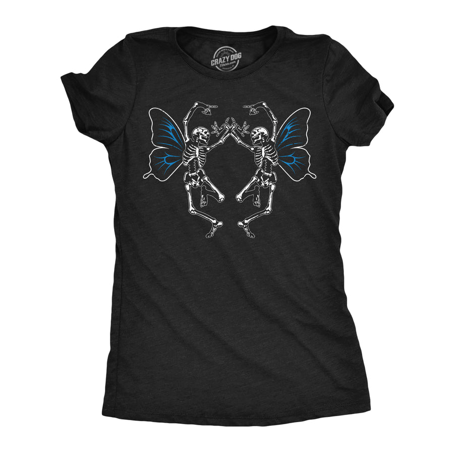 Funny Heather Black - Dancing Skeletons Dancing Skeleton Butterflies Womens T Shirt Nerdy Halloween Tee