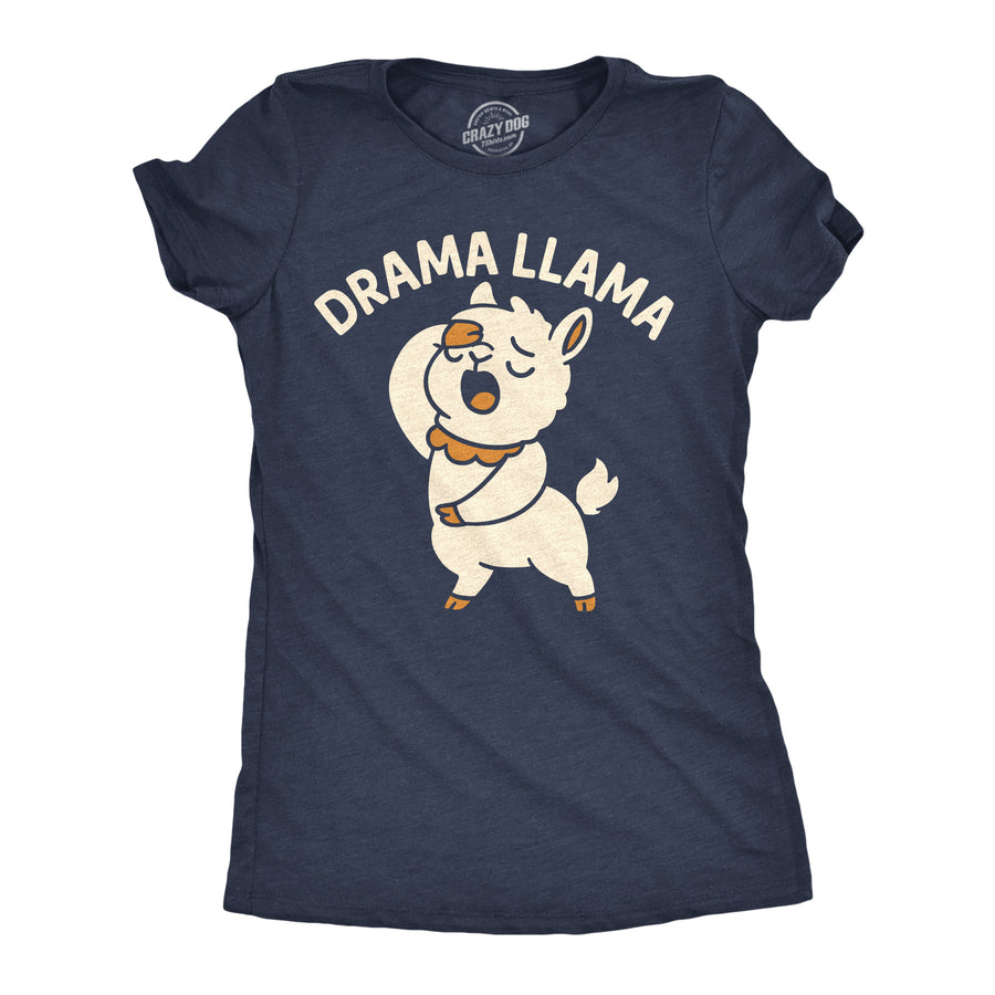 Funny Heather Navy - Drama Llama Drama Llama Womens T Shirt Nerdy animal Tee