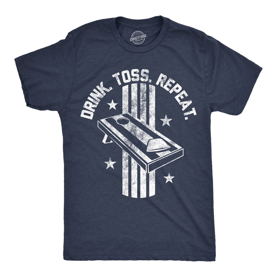 Funny Heather Navy - Drink Toss Repeat Drink Toss Repeat Mens T Shirt Nerdy drinking Tee