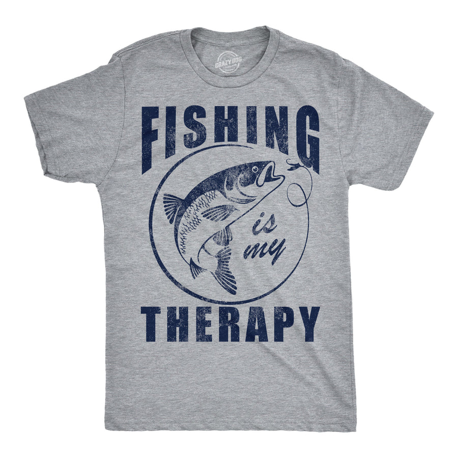 Funny Light Heather Grey - Fishing Therapy Fishing Is My Therapy Mens T Shirt Nerdy fishing sarcastic Tee