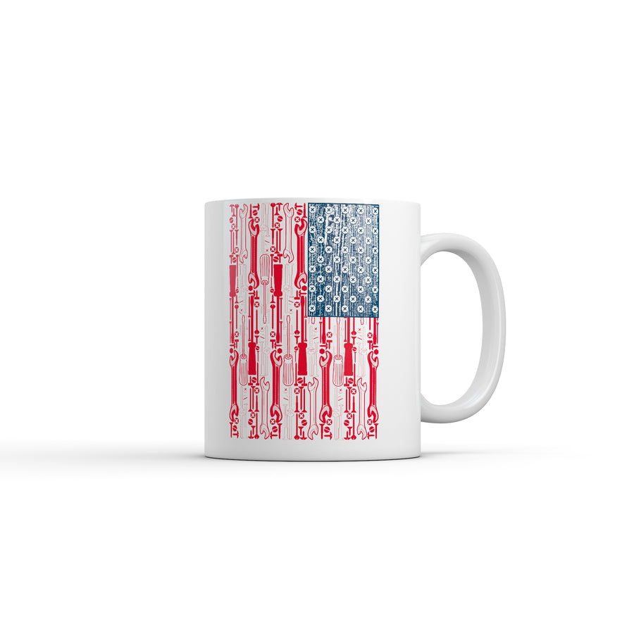Funny White USA Flag Tools Coffee Mug Nerdy Fourth Of July Mechanic Tee