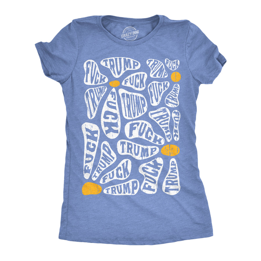 Funny Light Heather Blue - Fuck Trump Retro Fuck Trump Retro Flowers Womens T Shirt Nerdy political sarcastic Tee