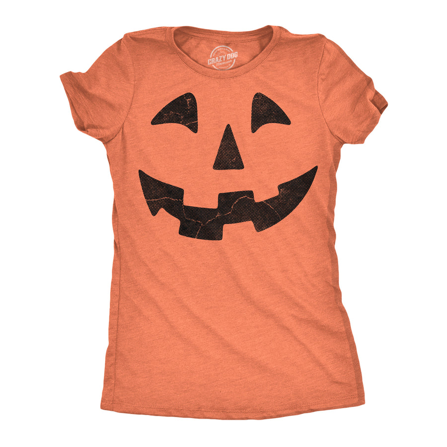 Funny Orange - Block Teeth Pumpkin Face Womens T Shirt Nerdy Halloween Tee