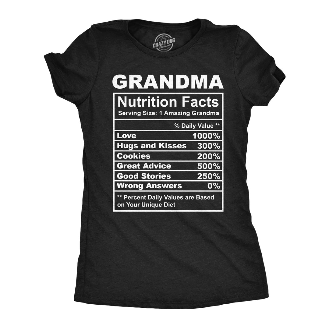 Funny Heather Black - Grandma Nutrition Grandma Nutrition Facts Womens T Shirt Nerdy Grandmother food Tee