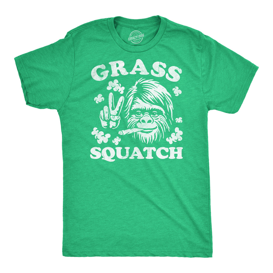 Funny Heather Green - Grass Squatch Grass Squatch Mens T Shirt Nerdy 420 sarcastic Tee