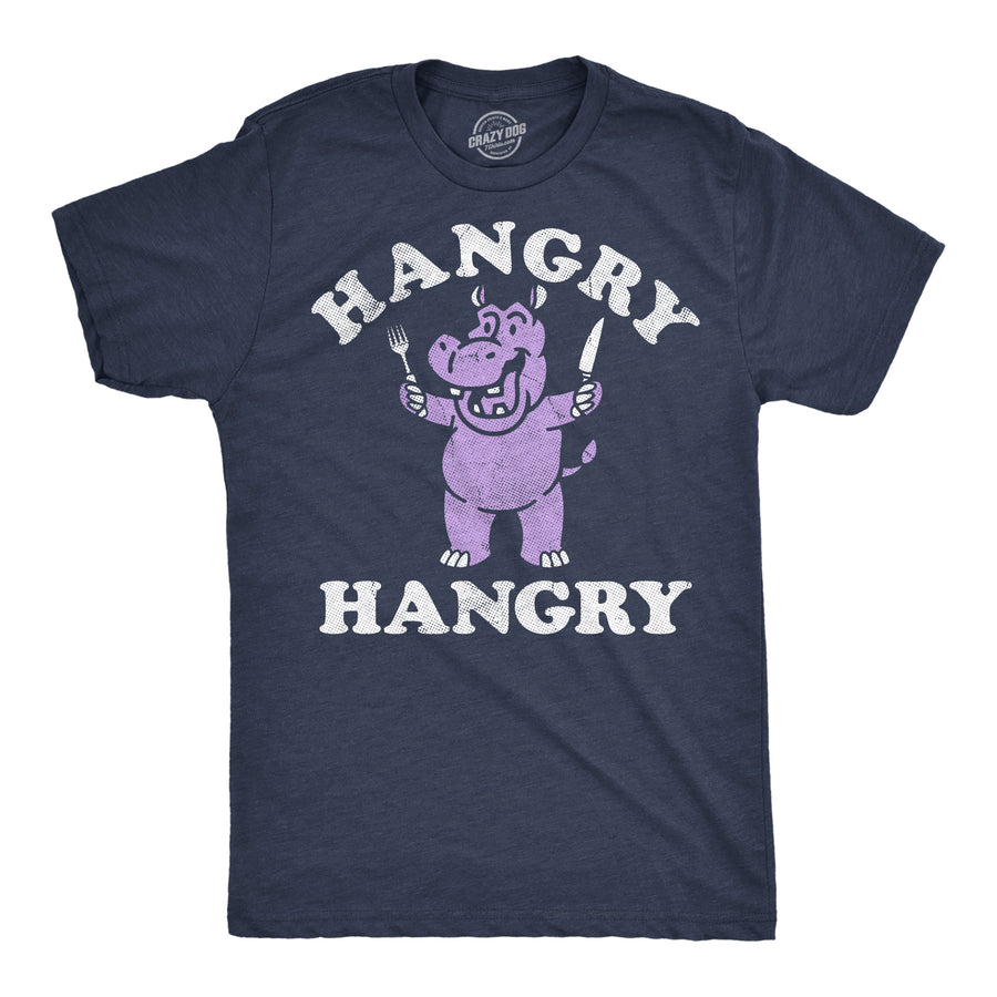 Funny Heather Navy - Hangry Hangry Hangry Hippo Mens T Shirt Nerdy animal food Tee